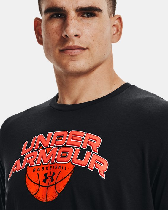 Men's UA Basketball Branded Wordmark Short Sleeve, Black, pdpMainDesktop image number 3